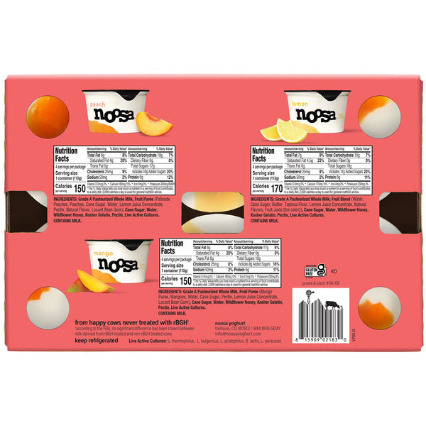Noosa Whole Milk Yogurt Variety Pack, 4 oz, 12-count