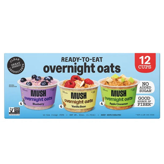 MUSH Overnight Oats, Variety Pack, 5 oz, 12 ct