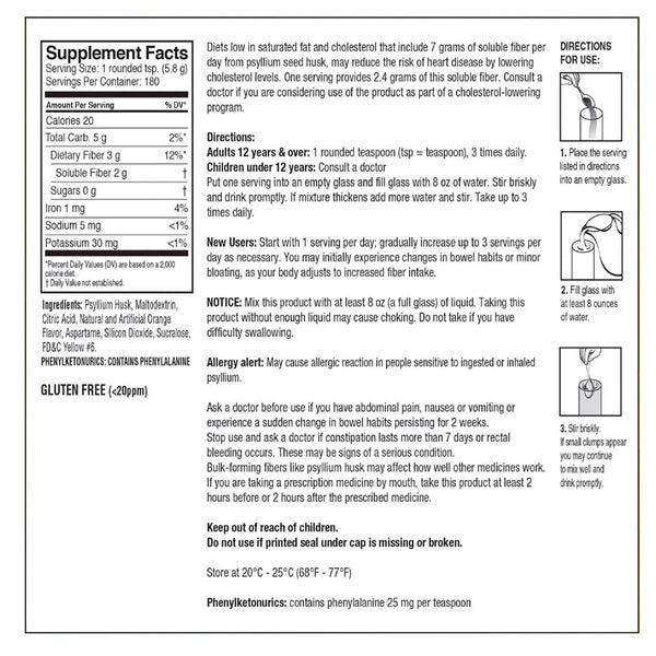 Kirkland Signature Natural Sugar Free Psyllium Fiber, 360 Doses