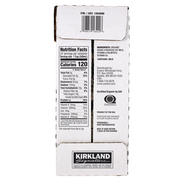 Kirkland Signature Organic 2% Reduced Fat Milk, Half Gallon, 3-count