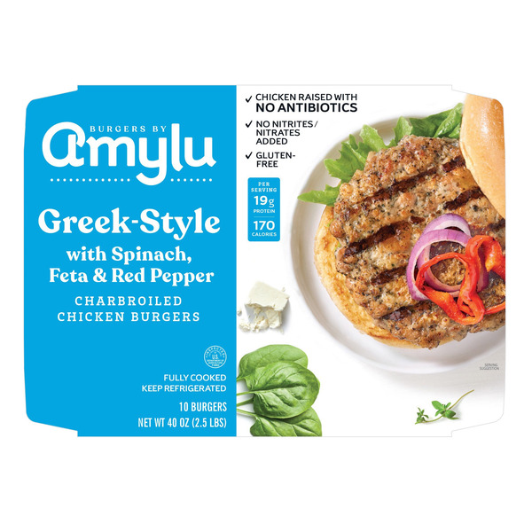 Amylu Greek Style Charbroiled Chicken Burgers, 4 oz, 10-count