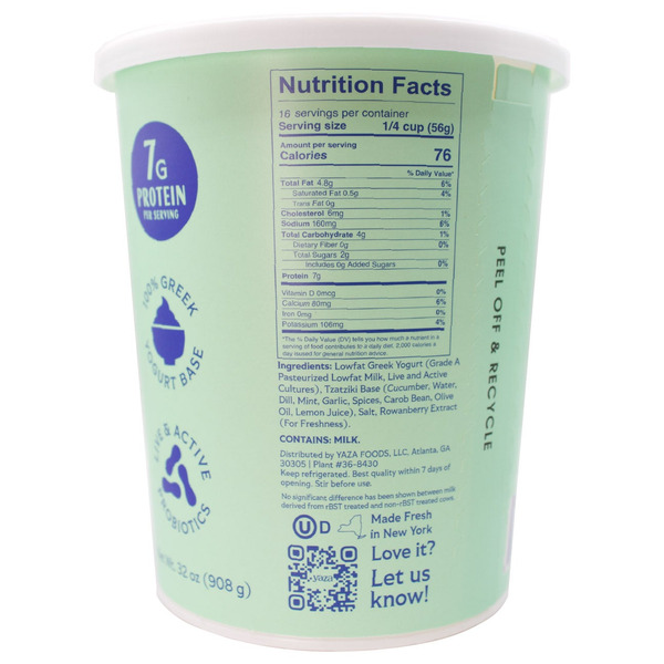 Yaza Cucumber Tzatziki Yogurt Dip, 32 oz