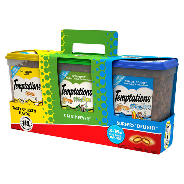 Temptations Cat Treats, Chicken, Catnip & Seafood, 16 oz, 3-pack