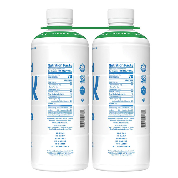 Malk Organic Unsweetened Almond Milk, 48 oz, 2-count