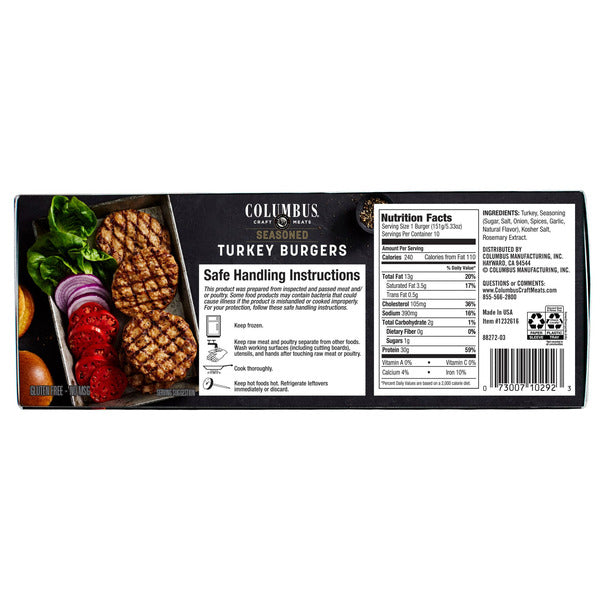 Columbus Seasoned Turkey Burgers, 5.33 oz, 10-count