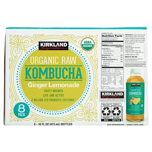 Kirkland Signature Organic Kombucha Ginger Lemonade 8 ct,16 oz