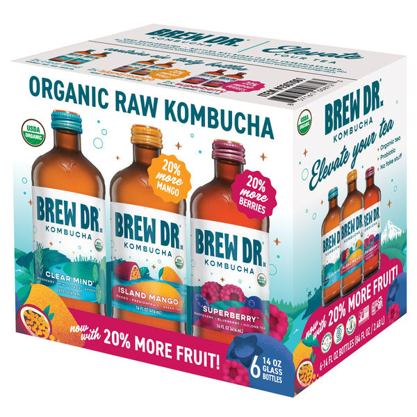 Brew Dr. Organic Raw Kombucha Variety Pack, 14 fl oz, 6-count