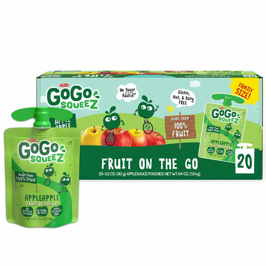 GoGo SqueeZ Fruit on the Go Apple Apple Snack Pouches, 3.2 oz, 20 Pack