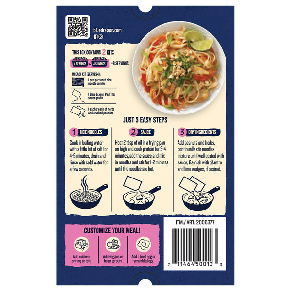 Blue Dragon Pad Thai Cooking Sauce & Rice Noodle Kit, 15.4 oz, 2-count