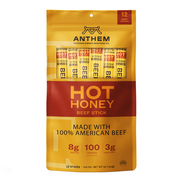 Anthem Snacks Hot Honey Beef Sticks, 1 oz, 12 count