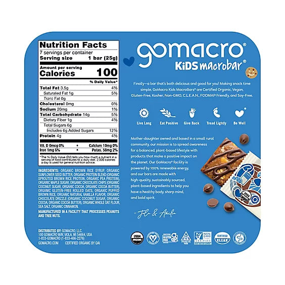 GoMacro Oatmeal Chocolate Chip Cookie Bar, 7 ct, 0.9 oz