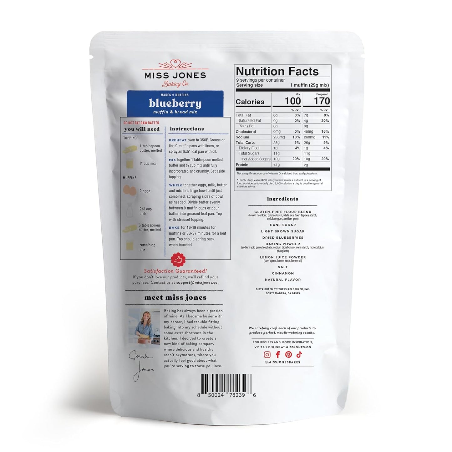 Miss Jones Baking Co Organic Blueberry Bread Mix, 12.35 oz