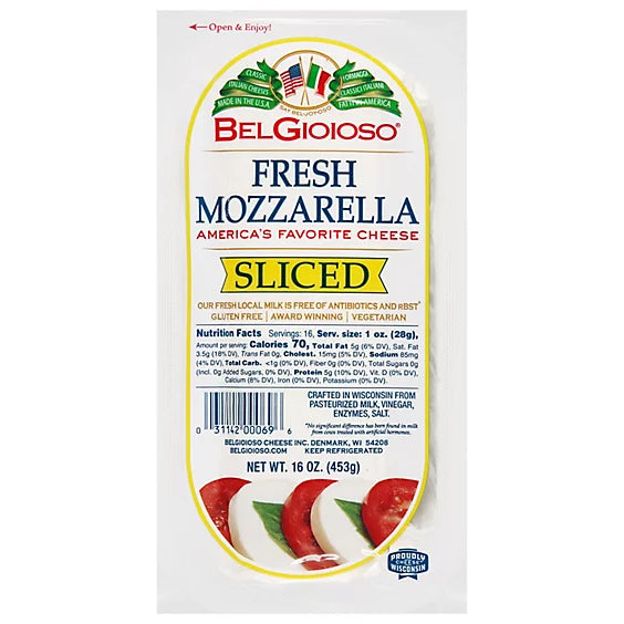 BelGioioso Fresh Mozzarella Log Pre-Sliced Specialty Cheese, 16 oz