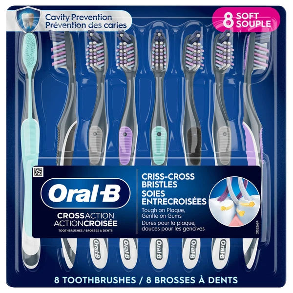 Oral-B CrossAction Pro Advanced Toothbrushes, Soft or Medium Bristle, 8 ct