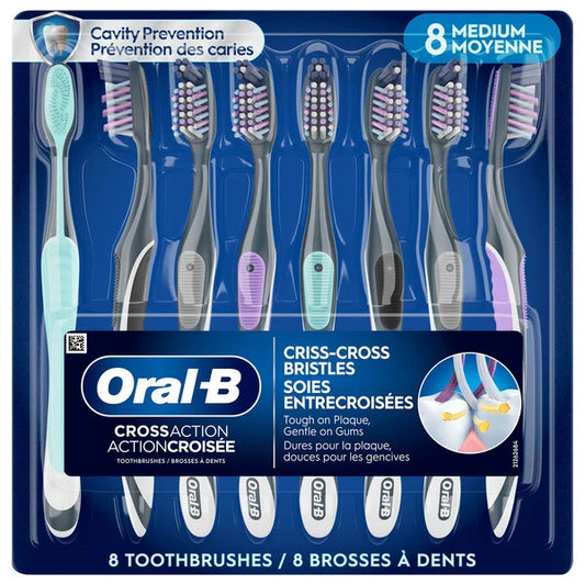Oral-B CrossAction Pro Advanced Toothbrushes, Soft or Medium Bristle, 8 ct
