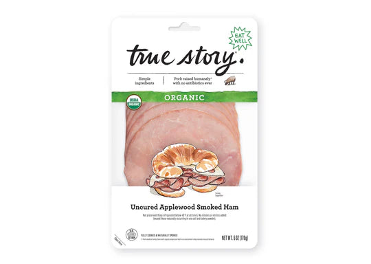 True Story Organic Sliced Uncured Applewood Smoked Ham, 6 oz