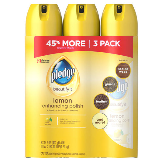 Pledge Enhancing Polish, Lemon, 14.2 oz, 3 ct