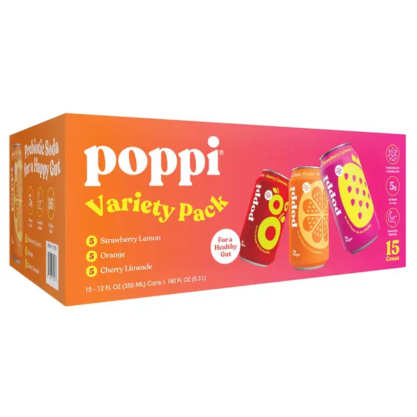 Poppi Prebiotic Soda Variety Pack 15 ct, 12 oz