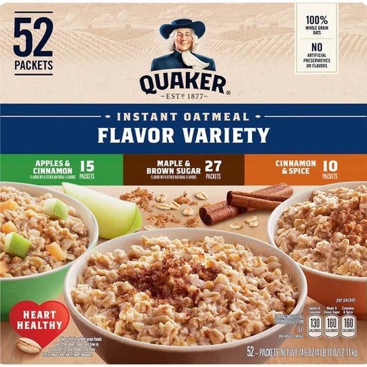 Quaker Instant Oatmeal, Variety Pack, 1.51 oz, 52 ct