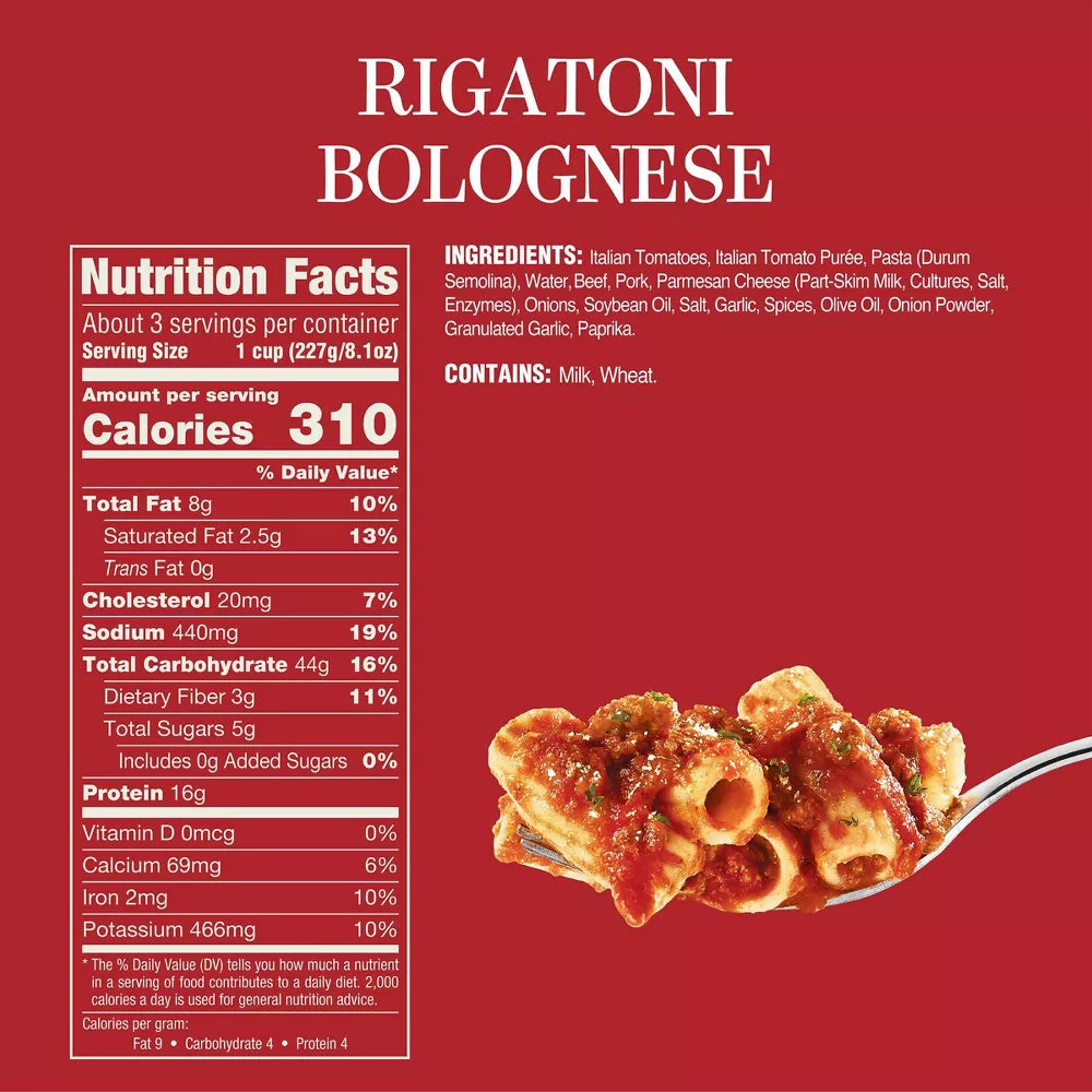 Rao's Made for Home All Natural Frozen Pasta Meal Rigatoni Bolognese, 25 oz