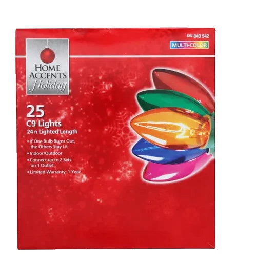 Home Accents Holiday 25 Multi-Colored Incandescent C9 Lights 24ft