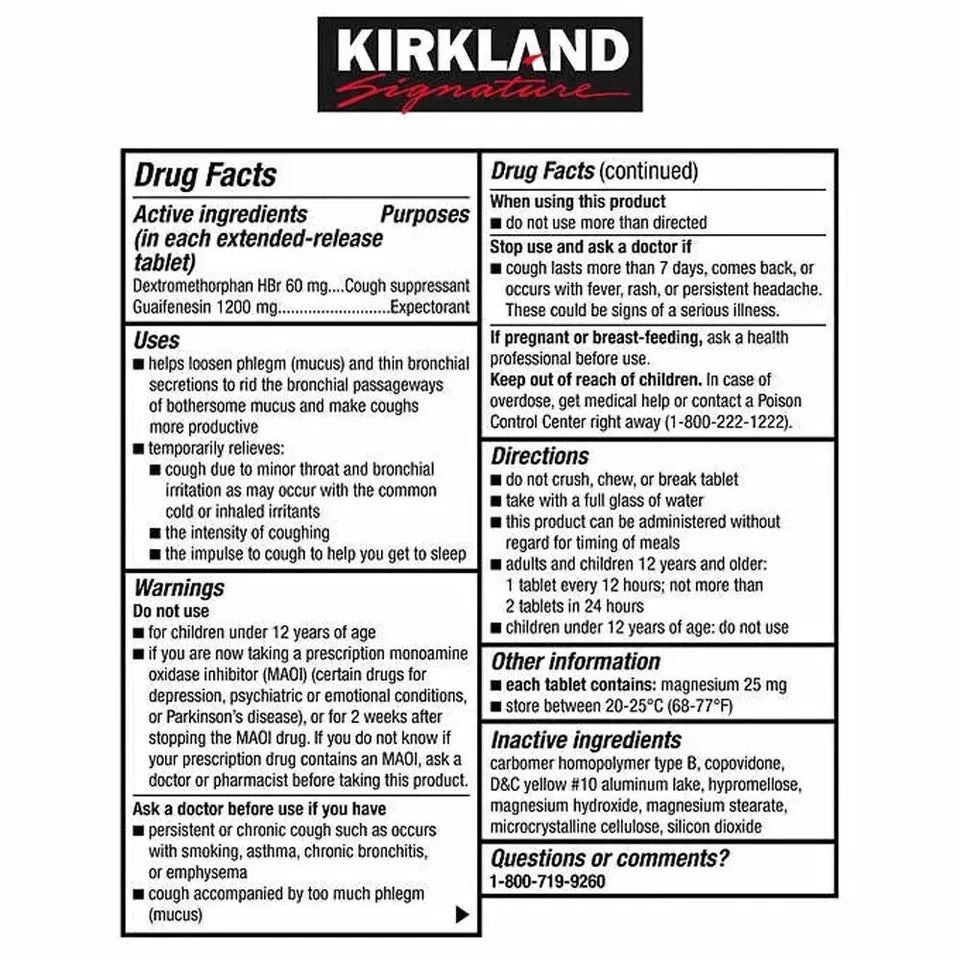 Kirkland Maximum Strength Mucus DM 1200 mg 84 Tablets