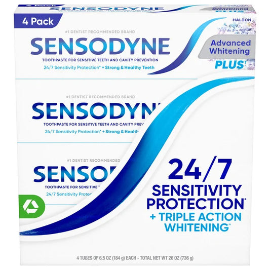 SENSODYNE Advanced Whitening Toothpaste, 6.5 oz, 4 pack