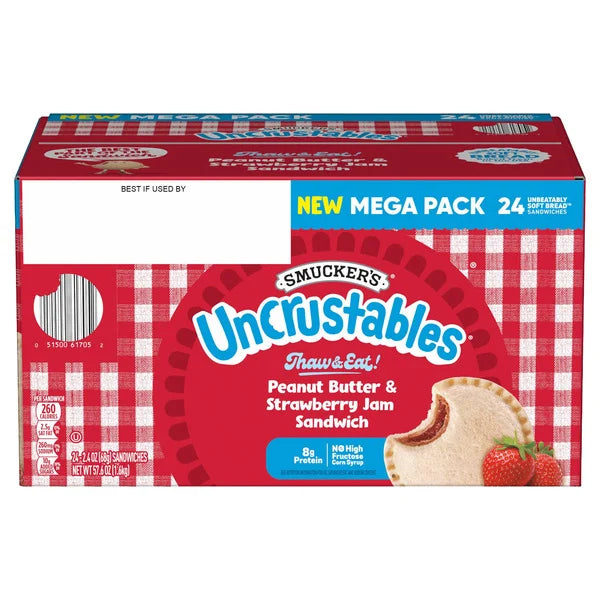 Smucker's Uncrustables, Peanut Butter & Strawberry Jam Sandwich, 2.4 oz, 24 ct