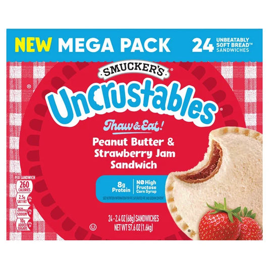 Smucker's Uncrustables, Peanut Butter & Strawberry Jam Sandwich, 2.4 oz, 24 ct