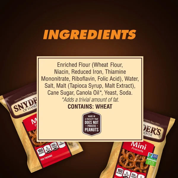 Snyder's of Hanover Mini Pretzels, 100 Calorie Pack, 0.92 oz, 60 ct