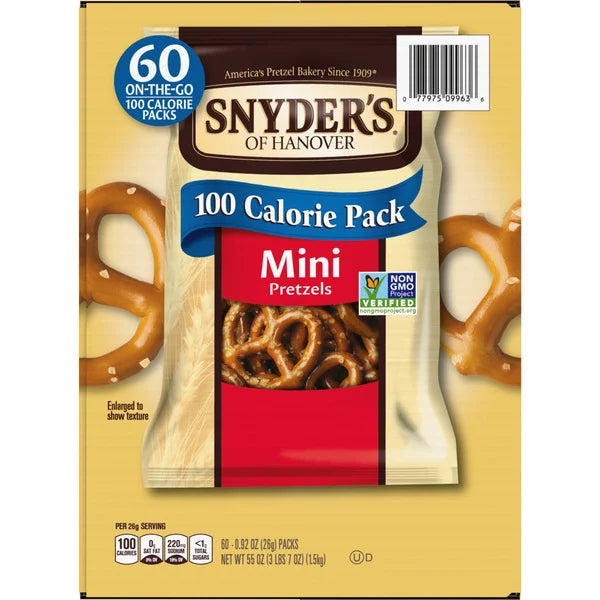 Snyder's of Hanover Mini Pretzels, 100 Calorie Pack, 0.92 oz, 60 ct