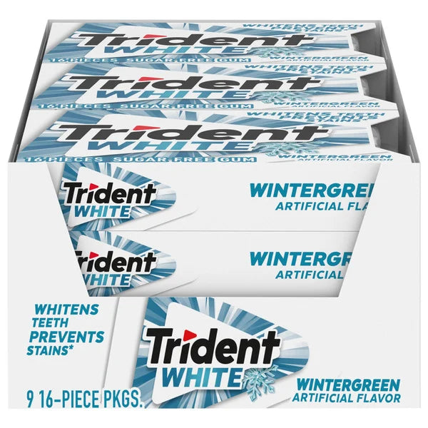 Trident White Sugar Free Gum, Wintergreen, 16 Pieces, 9 ct