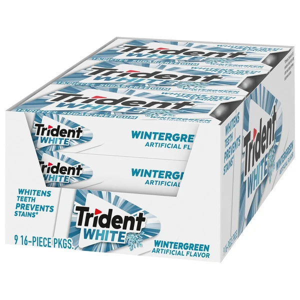 Trident White Sugar Free Gum, Wintergreen, 16 Pieces, 9 ct