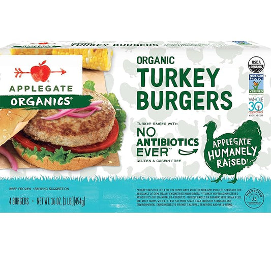 Applegate, Frozen Organic Turkey Burgers, 4 Count