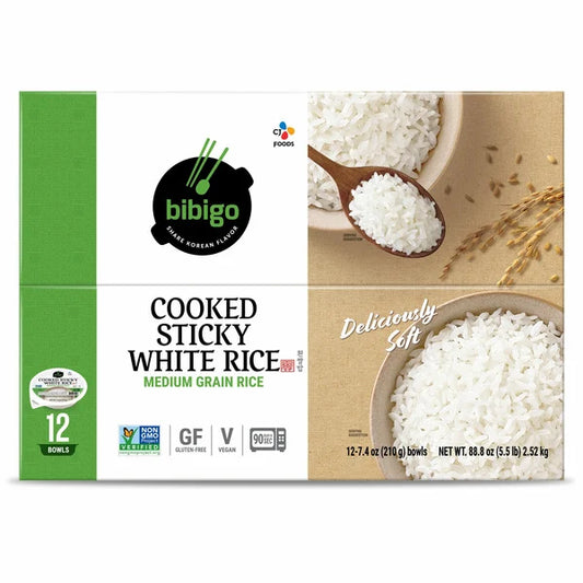 Bibigo Cooked Sticky White Rice Bowls, Medium Grain 12 ct, 7.4 oz