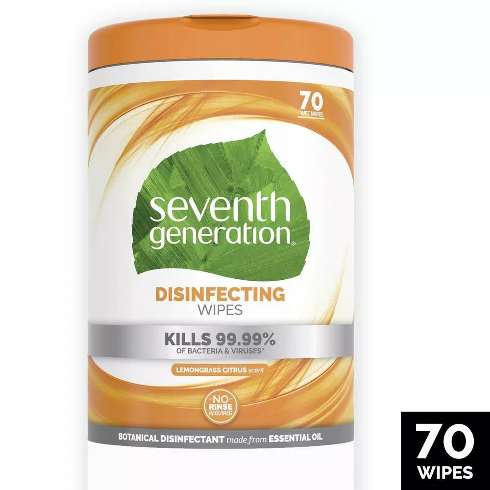 Seventh Generation Lemongrass Citrus Disinfecting Wipes, 70 Count