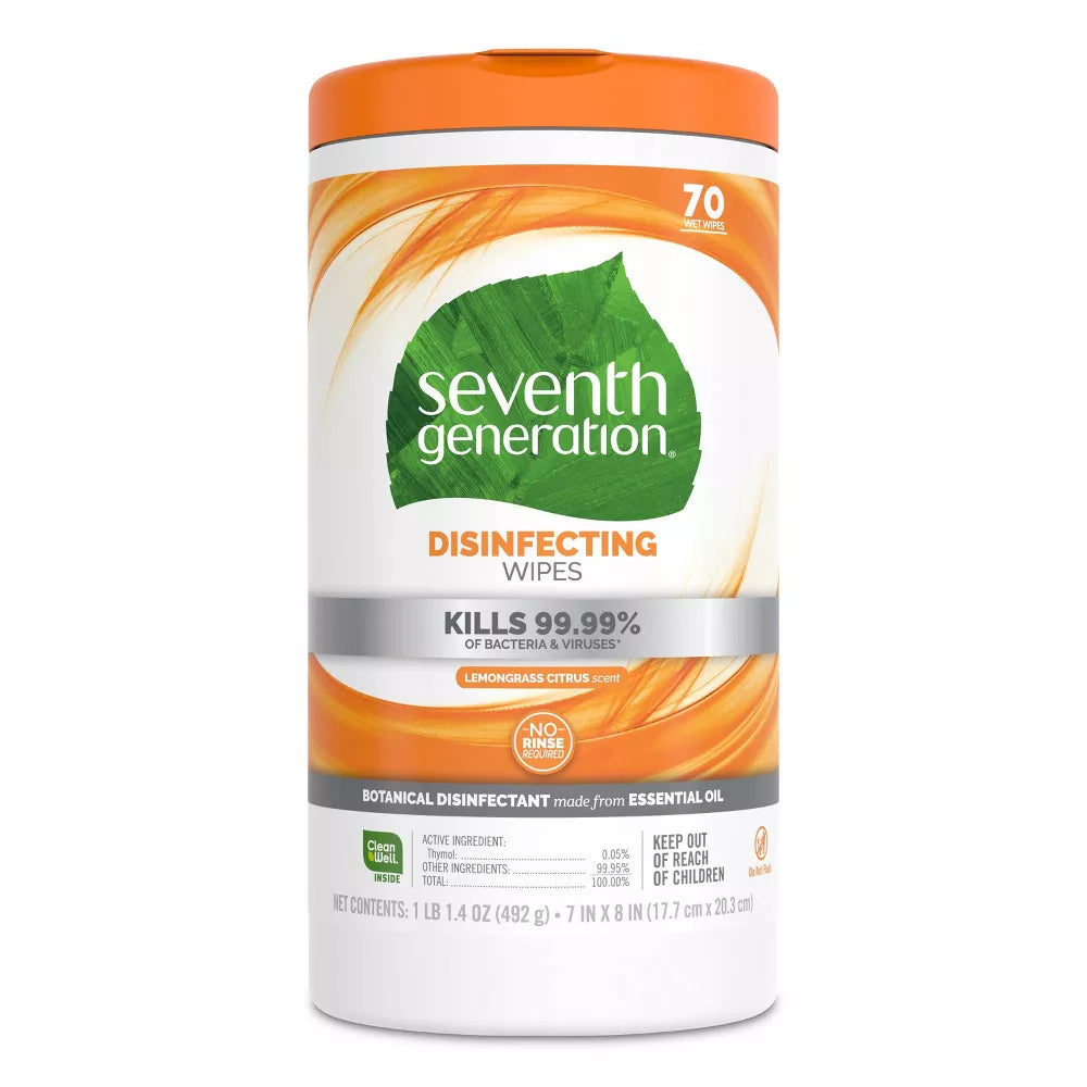 Seventh Generation Lemongrass Citrus Disinfecting Wipes, 70 Count